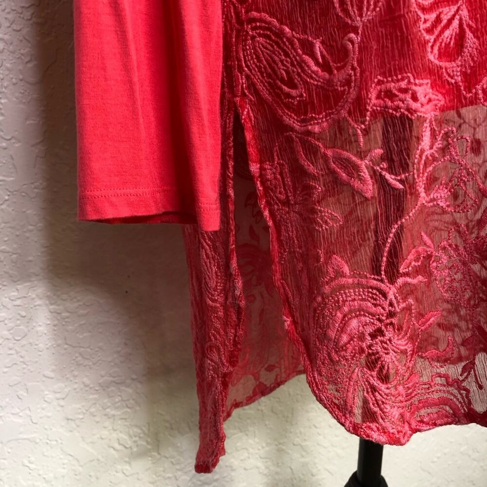 Soft Surroundings bright pink sheer embroidered floral overlay tunic top Medium - Picture 4 of 15